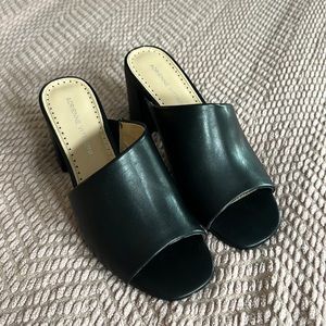 Adrienne Vittadini slip on heels, open toe, vintage look